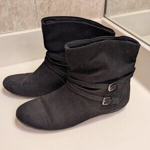 Lower East Side Womens Pull On Slouch Ankle Boots Sz 8.5 Bootie Black Faux Suede